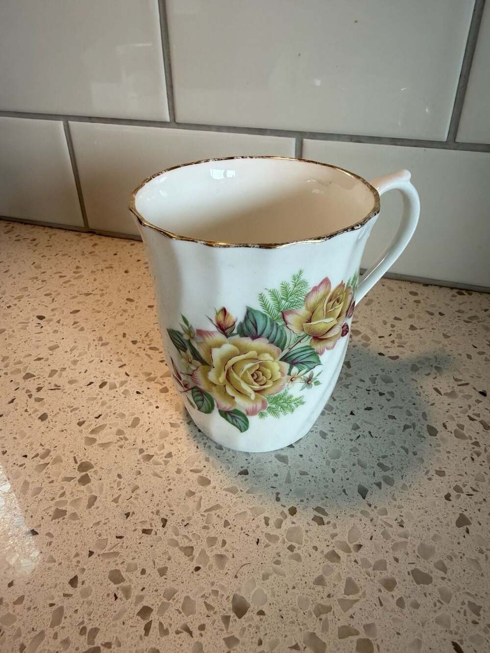 Royal Sutherland Fine Bone China Floral Coffee Mug with Gold Trim, Made in Engla